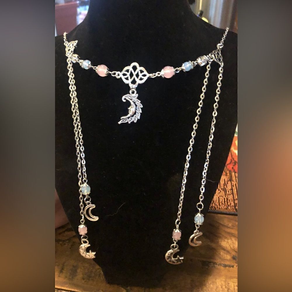 Beautiful Celtic moon, celestial mystic moon goddess head chain/or necklace.